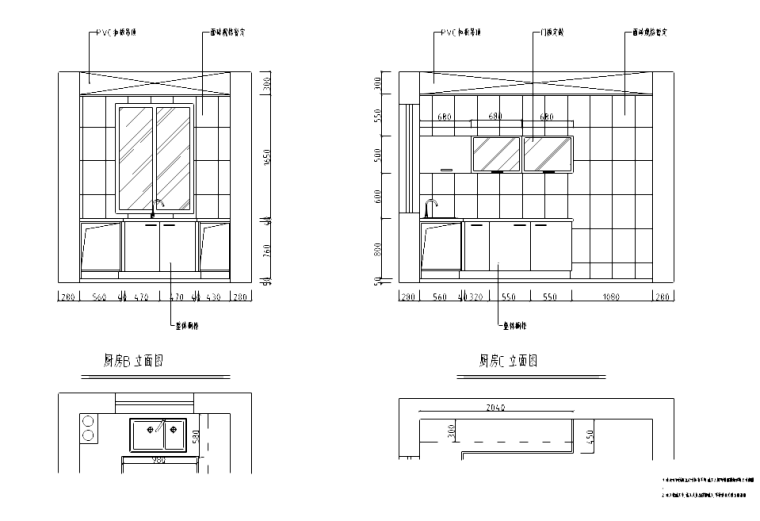 [海南]现代风格二层小别墅设计室内装修施工图-厨房立面图