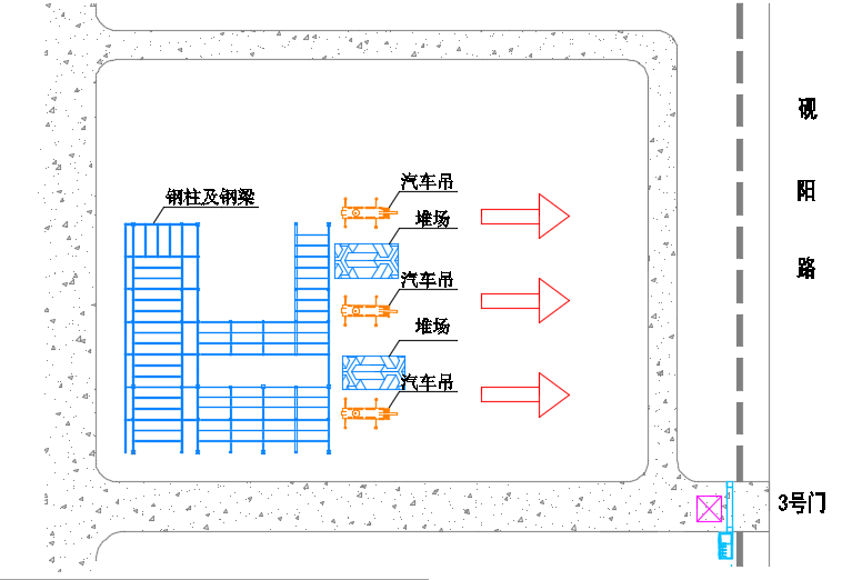 [肇庆]商务会展创客综合体建筑工程主体结构施工方案（205页）-52金秋展厅主体结构钢柱钢梁施工示意图