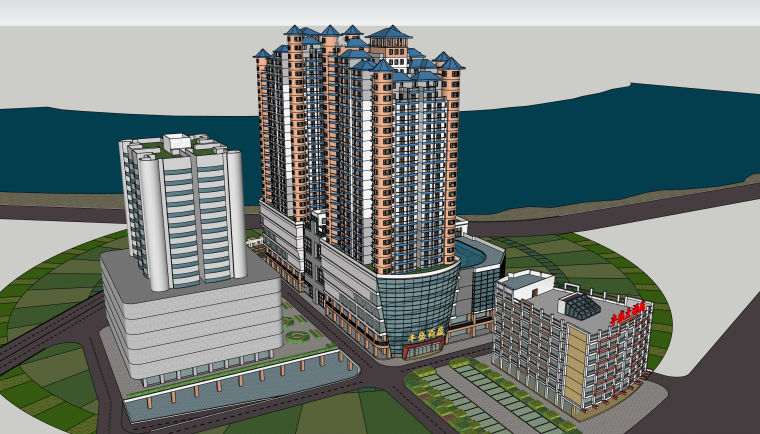 广场SKP模型资料下载-某大型广场建筑设计模型