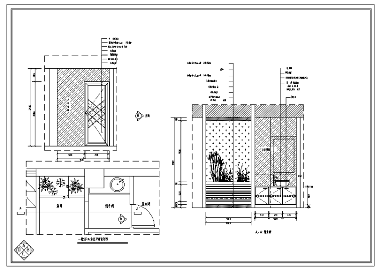 某美容院全套室内装修设计CAD图纸（67张）-一楼SPA区详图