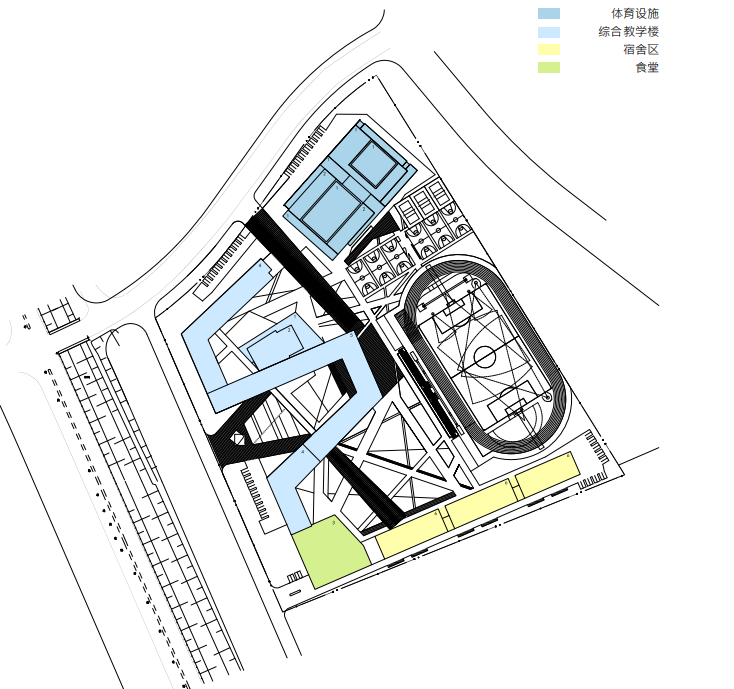 天津市西青区中学建筑设计法方案文本-功能分区