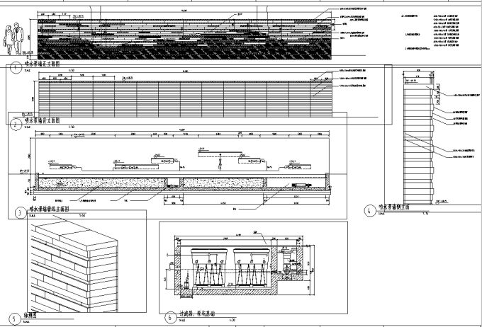 [浙江]中式风情山水田园旅游度假酒店景观设计全套施工图（附实景图）-喷水景墙设计详图