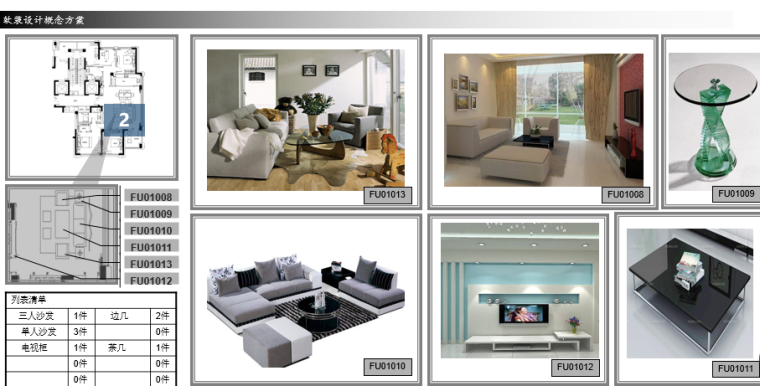 现代简约风格室内设计软装概念方案-家具清单