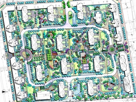 居住区总平面图ps素材资料下载-[杭州]现代简约集中式居住区景观规划方案