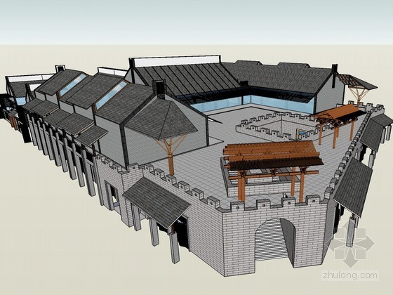 单层中式建筑su资料下载-中式建筑会馆SketchUp模型