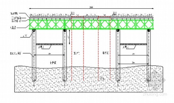 贝雷梁栈桥CAD图资料下载-[广西]型钢和贝雷梁组拼水上钻孔平台专项施工方案及计算书34页（钢管桩）