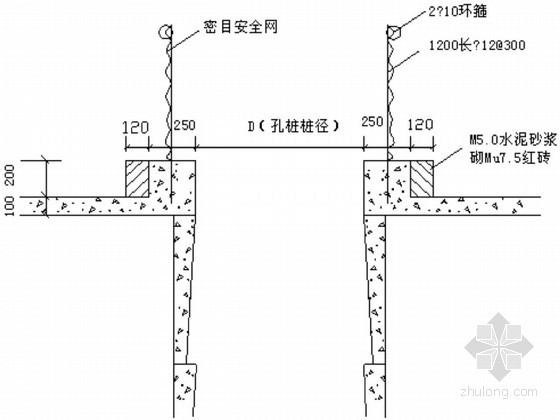 [广东]学院教学楼人工挖孔桩基础施工方案（原创）-孔顶护圈示意图 