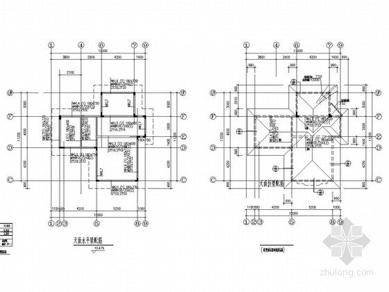 [广东]二层框架结构别墅结构施工图（含建施、附结算）-天面水平梁配筋图 