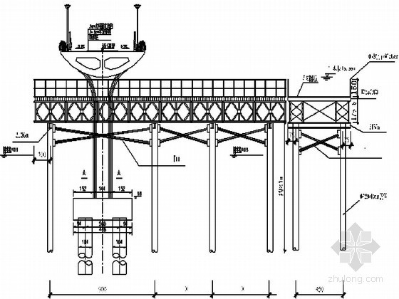 [广东]城市景观桥工程钢平台及钢套箱专项施工方案（内附详细计算书）-钢平台横桥向结构图 
