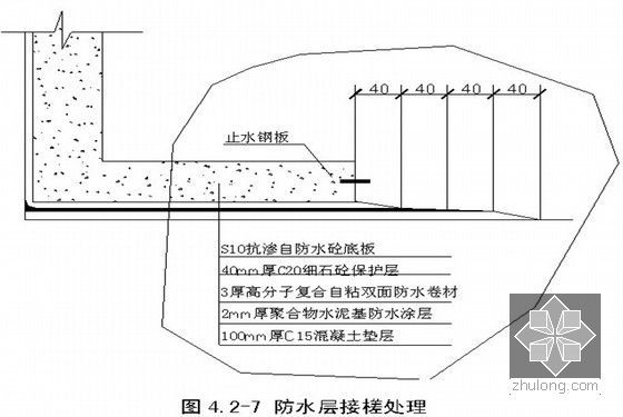 [广东]超高层写字楼地下室防水施工方案-防水层接槎处理