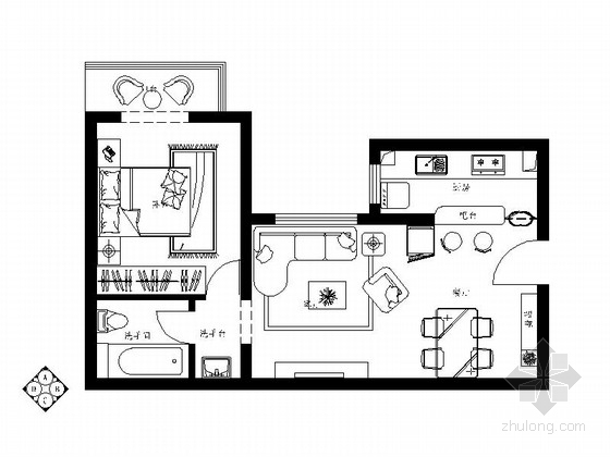 意大利风格居室设计资料下载-某精装田园风格一居室设计施工图