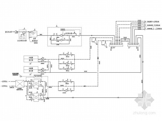 [河北]市政工程倒班楼暖通全套设计施工图纸(节点图多)-制冷站管路系统流程图 