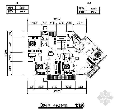 三室两厅一厨两卫图纸资料下载-三室两厅一厨两卫99平米