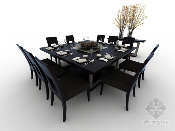 连体餐桌椅cad图块资料下载-方形餐桌椅组合3d模型下载
