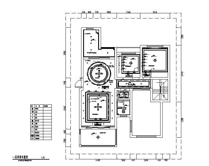 法式风格流金岁月别墅设计施工图（附效果图）-一层顶面布置图