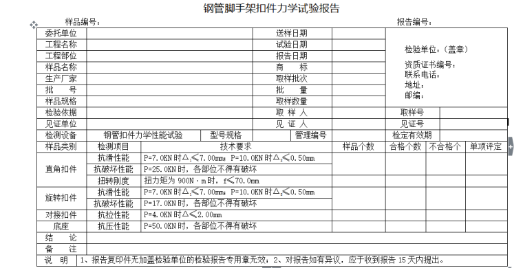 脚手架钢管扣件资料下载-钢管脚手架扣件力学试验报告