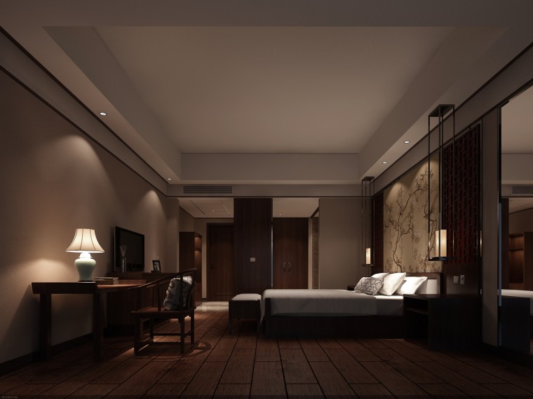 [福建]中式酒店客房室内设计施工图（含效果图）-套房1.jpg