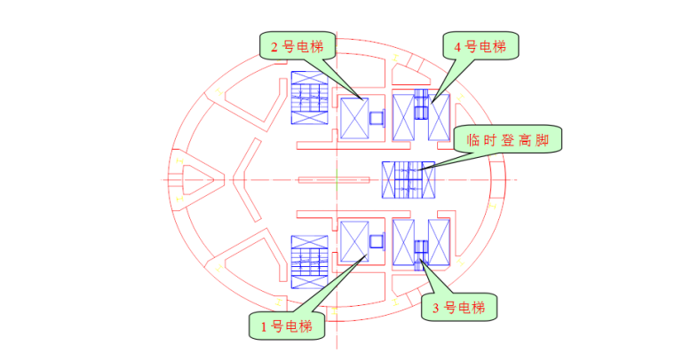 广州新电视塔工程钢筋混凝土核芯筒结构施工组织设计（内容丰富详尽，800余页）-核芯筒内部施工电梯布置图