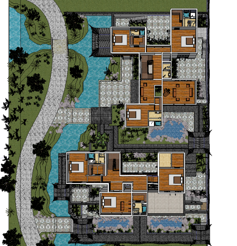 特色徽派古建园林院落模型su模型-场景九