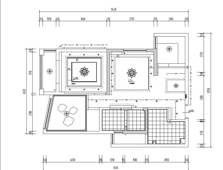 室内布局尺寸资料下载-中央花园样板房室内施工图设计（附效果图）