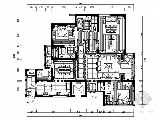简欧四居室方案资料下载-[西安]北城首席豪宅简欧四居室样板间装修施工图（含效果）
