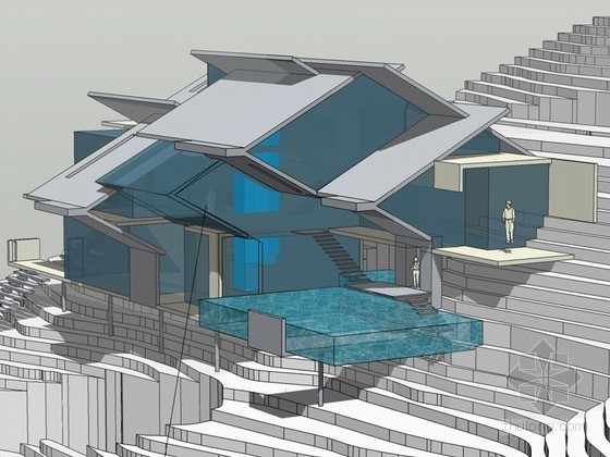 坡地别墅SketchUp模型下载-坡地别墅 