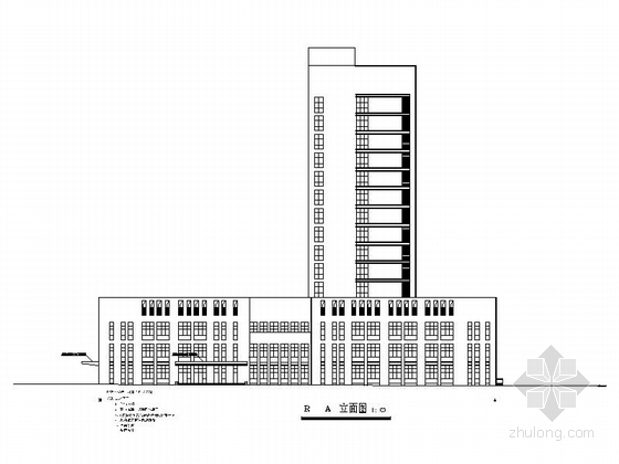 [安徽]高层市级框架结构医疗综合楼建筑施工图（知名设计院）-高层市级框架结构医疗综合楼建筑立面图