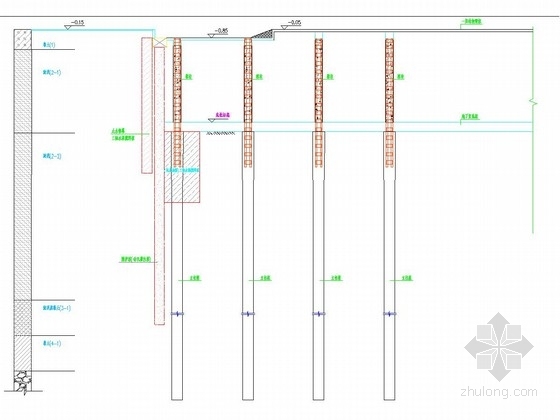 逆作法工况图CAD资料下载-[浙江]10米深基坑逆作法排桩加内支撑支护工况图