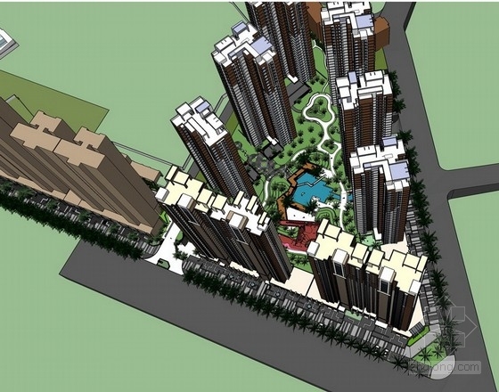 [云南]城市住宅区庭院园林景观环境设计方案-鸟瞰图 