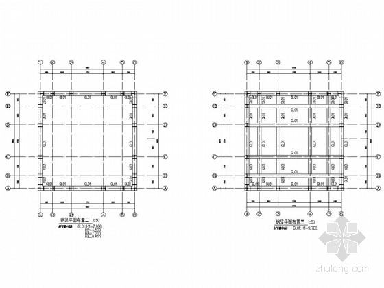 地上一层钢框架结构小区入口大门结构施工图（含建筑图）-钢梁平面布置图 