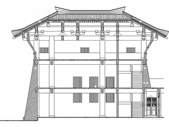 [江西] 仿古3层单檐道学院设计施工图-仿古3层单檐道学院立面图