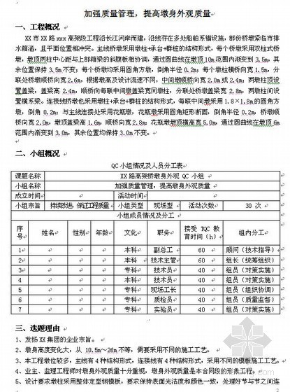 墩身外观质量管控资料下载-[QC]加强质量管理，提高墩身外观质量