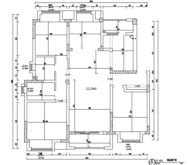 [江苏]简美主义住宅设计施工图（附效果图）-原始结构尺寸图