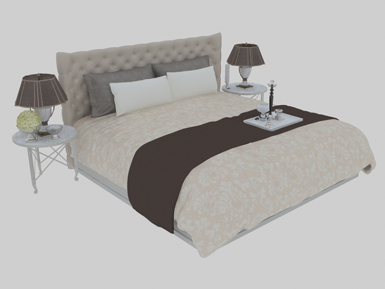 欧式床图纸资料下载-柔软欧式床3D模型下载