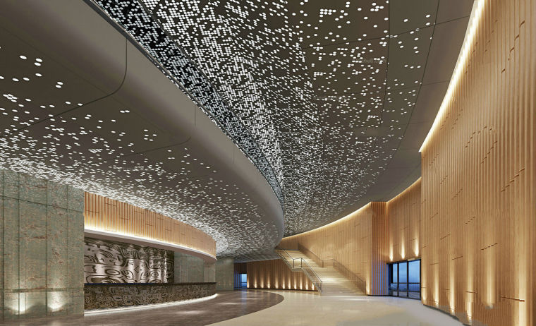 酒店走廊地毯贴图资料下载-飞碟造型礼堂会馆走廊