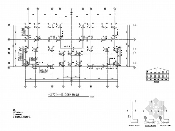 [甘肃]地上三层框架结构住宅楼结构施工图--3.220~-0.120侧壁、柱平法施工图 
