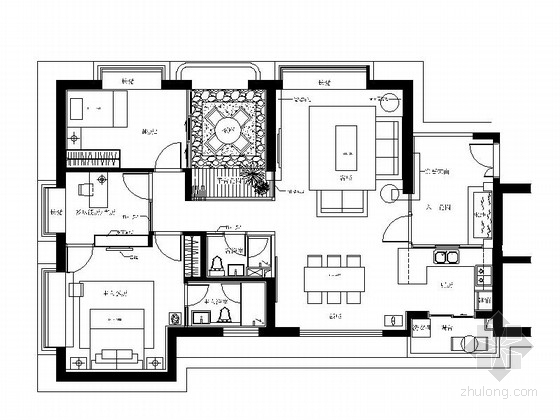 400平居室施工图纸资料下载-[珠海]知名企业集团国际公寓两居室户型装修施工图（含实景图）