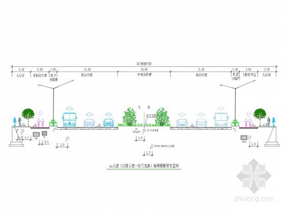 市政横断面效果图资料下载-[湖北]市政道路标准横断面大样图