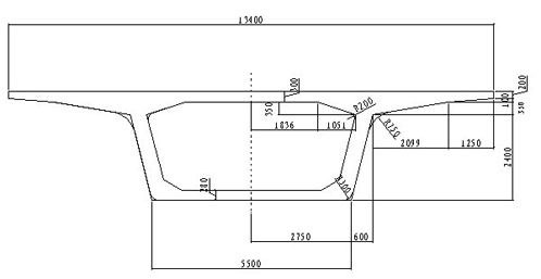 图1 箱梁标准断面图 单位：毫米