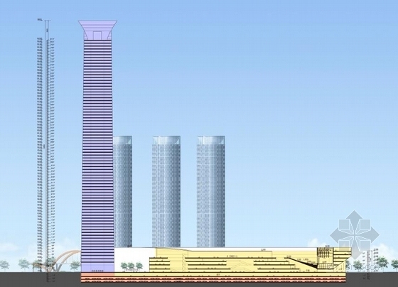 [天津]超高层弧形“宝瓶”造型国际贸易中心建筑设计方案文本-超高层弧形“宝瓶”造型国际贸易中心建筑剖面图