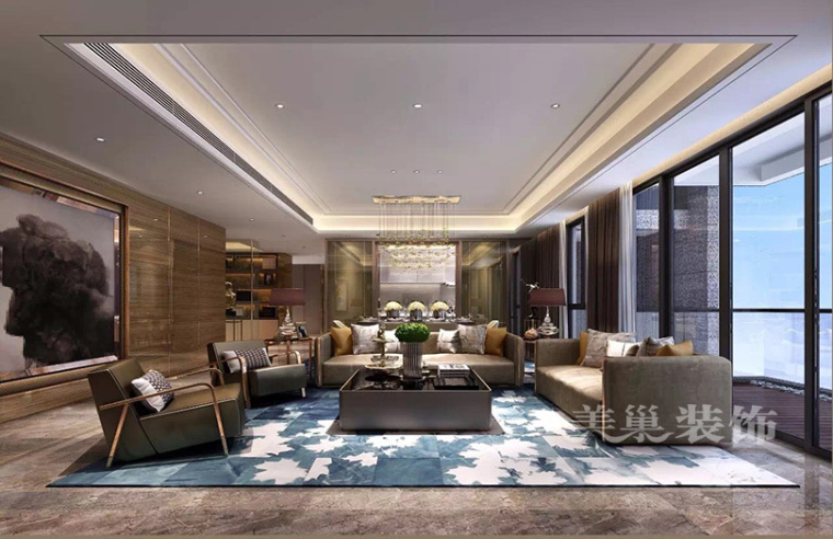 港式客厅沙发资料下载-东润泰和200平港式五居室，成功人士品质之家