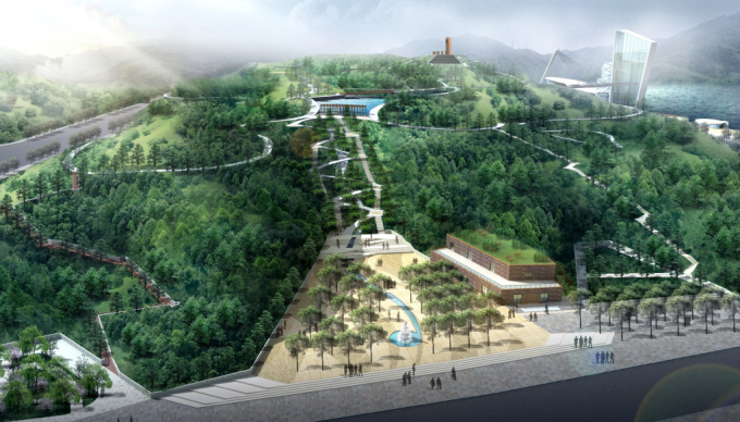 [重庆]滨水生态梯田森林公园景观设计方案（澳大利亚设计公司）-公园入口景观效果图