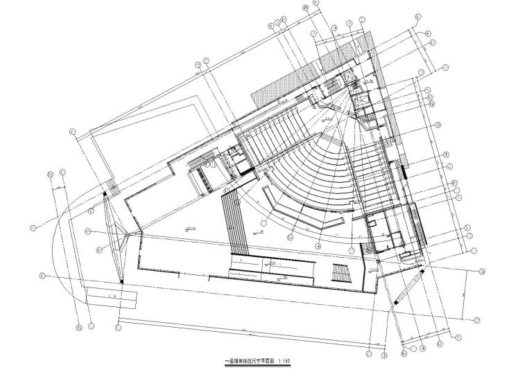 [上海]知名地产艺术中心建筑设计方案文本+建筑施工图+建筑SU模型-一层墙体拆改尺寸平面图