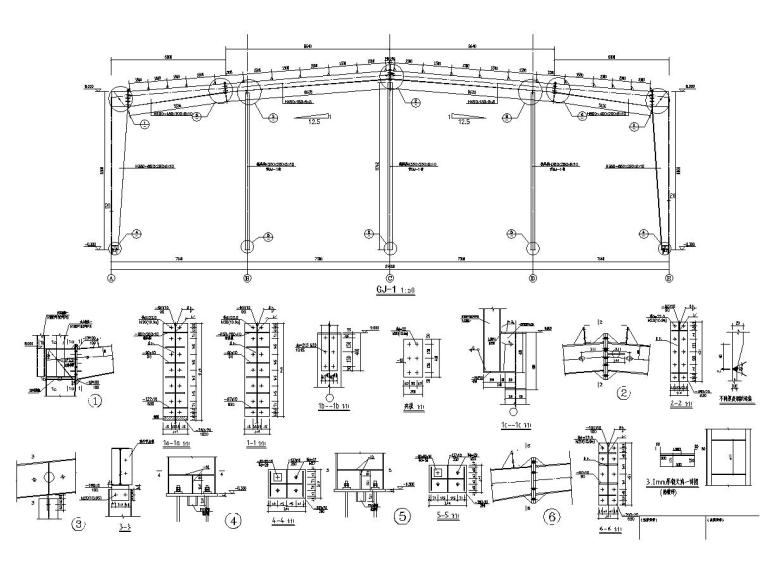 [浙江]完整框架结构工业厂房建筑结构施工图-钢架详图.jpg