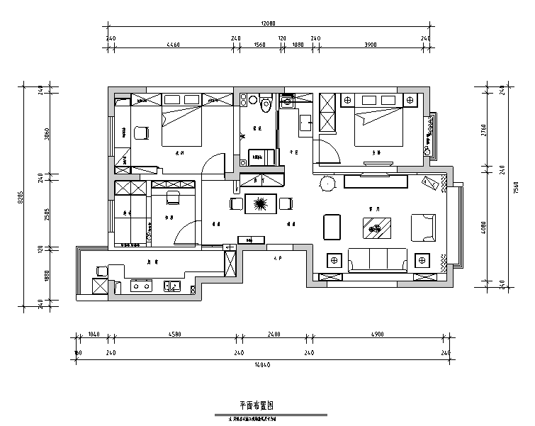 三居室住宅剖面图资料下载-[新疆]田园休闲风115平米三居室住宅设计施工图（附效果图）
