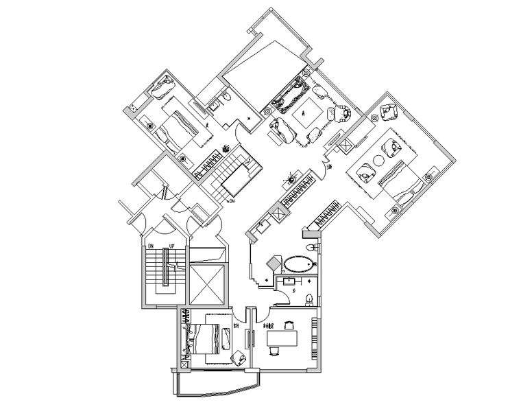 [广东]广州凯旋新世界复式户型样板间装修施工图-二层平面布置图