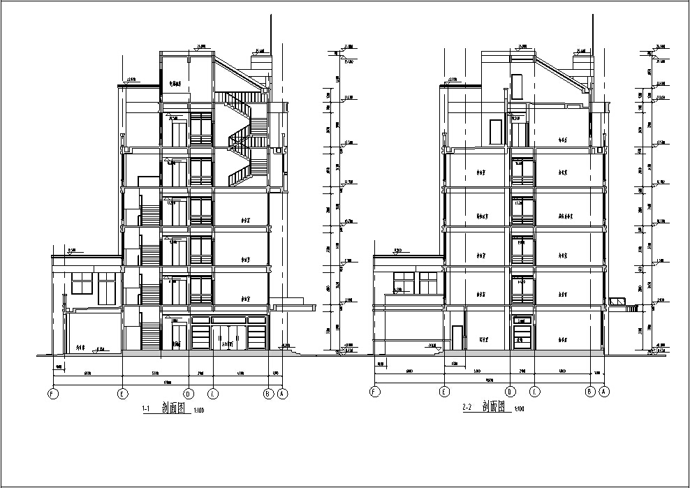 现代多层办公建筑设计剖面图