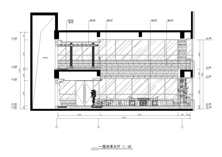 鄂尔多斯金融广场K座茶楼概念方案及施工图-一层共享大厅立面图（3）