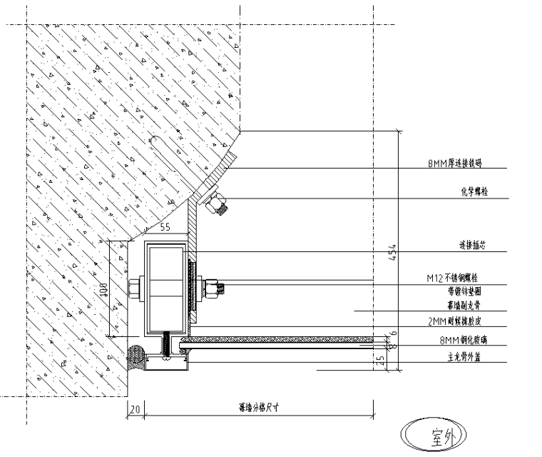 上海九州电器外立面幕墙施工图纸（CAD，17张）-剖面图大样三