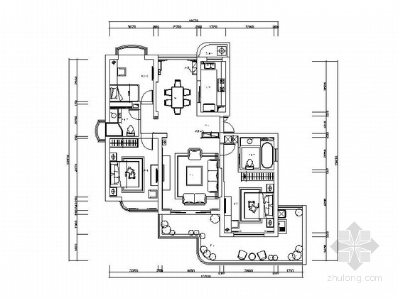 三居室装修效果图及施工图资料下载-时尚三居室装修施工图（含效果图）